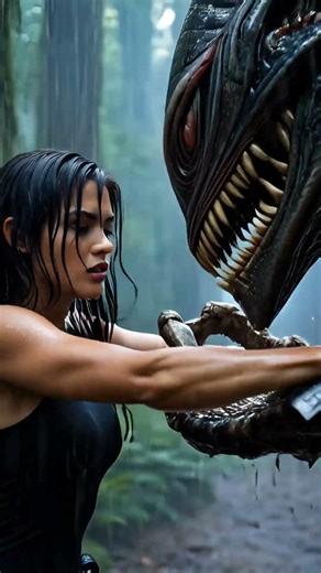 Grok INSANE Rain Fight in the Jungle: Female Warrior vs Alien Monster #JungleFight #CinematicAction