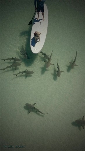 Every dog on a paddleboard in Florida has seen this. Most owners never look down. Every winter, blacktip sharks crowd the shallows off Palm Beach County by the thousands, and lemon sharks gather off Jupiter and Juno Beach, a few hundred yards from the sand. People paddle right over them. Watch the bottom right corner at 0:04, under the board at 0:09, and the shore break at 0:27. Would you paddle out here with your dog? 👇 #abyssarchives #junobeach #lemonshark #paddleboard #dogsofinstagram