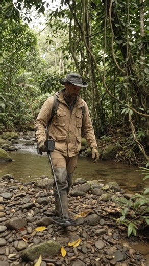 Metal Detector Hits BIG GOLD in Jungle Creek ! 💰😱 #goldhunting #goldprospecting #shorts