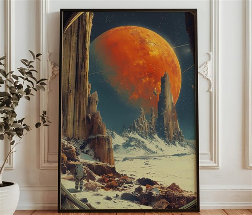 Sci Fi Space Landscape Wall Art - Astronaut Alien Planet Poster -retro Futuristic Space Print - Cosmic Exploration Decor - Etsy