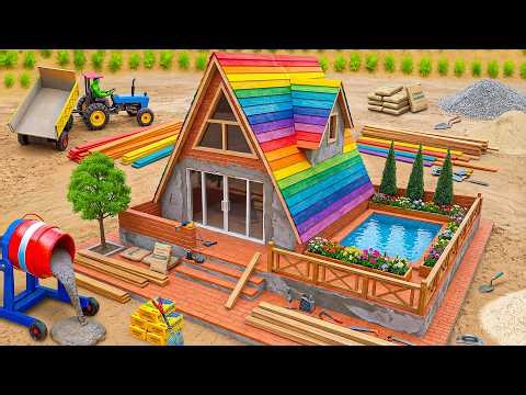 DIY Mini Tractor Builds a Stunning Brick House With Swimming Pool From Scratch | Science Project