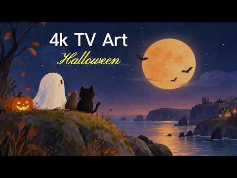 Cute Halloween 4K TV Screensaver 🎃 | Cozy Spooky Watercolor Art 👻 | Kids Halloween Ambience
