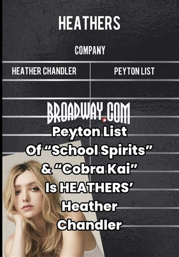 Hey Peyton! Peyton List joins HEATHERS THE MUSICAL January 26th as your new Heather Chandler! See the star of “School Spirits”, “Cobra Kai” and “Jesse” live on stage in NYC in Heathers by tapping over to Broadway.com now for tickets. ❤️ #peytonlist #heathers #jessie #cobrakai #schoolspirits @heathers_musical @Paramount @@Netflix @Disney Channel