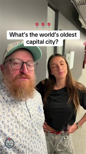 Asking the Barstool Office what’s the oldest capital city in the world? 📍@@Drop A Pin Show##world##map##geography