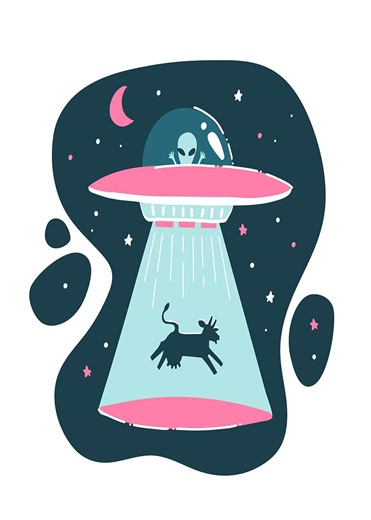 'Alien Abducting Cow with UFO' Poster, picture, metal print, paint by ArtStar | Displate