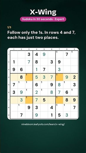 X-Wing in 30 seconds · Sudoku technique #sudoku #shorts