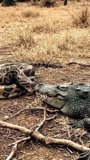 Python vs Crocodile Real Fight in Dry Field Continuous Survival Battle #wildlife #PythonVsCrocodile