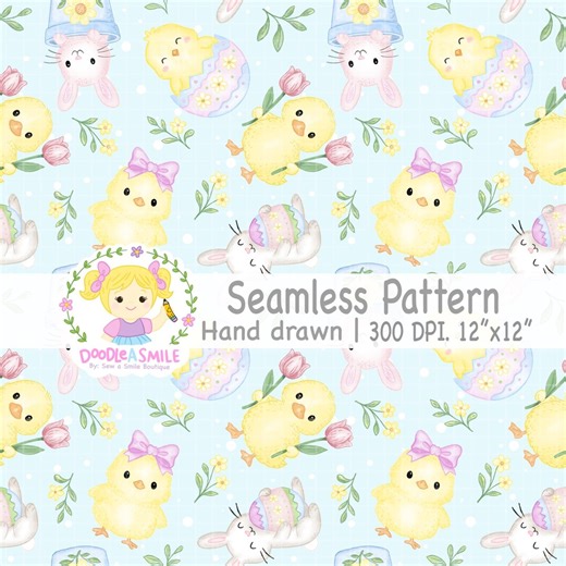 Pastel Easter Seamless Pattern for Girls, Easter Digital Paper for Commercial Use, Bunny Seamless File for Sublimation, Hand Drawn 300 Dpi - Etsy UK