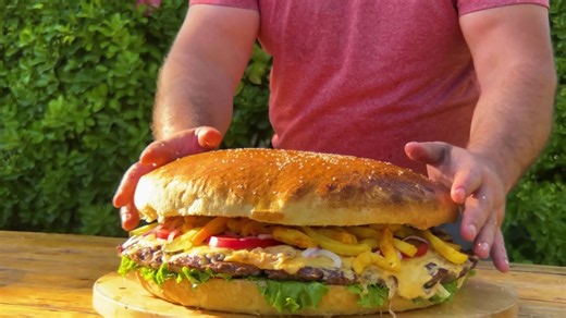 I baked a massive burger bun and filled it with 10kg of homemade burger ingredients