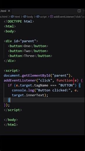 Event Delegation in JavaScript 🔥 | Handle Multiple Elements Easily! #coding #shorts