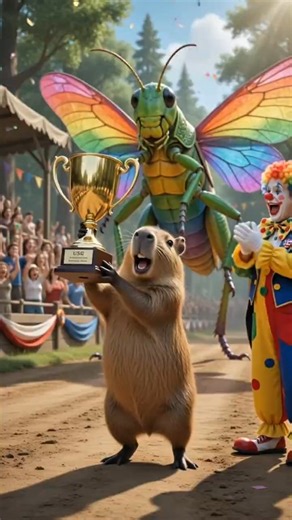 Capybara Finds a Giant Rainbow Grasshopper King to Win the Race! 😱🦗