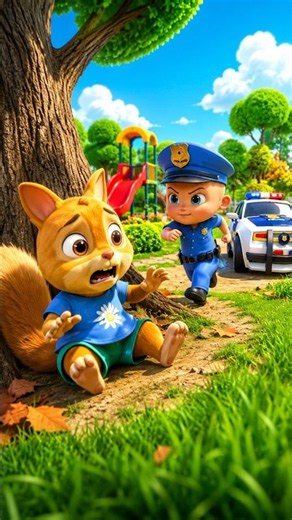 Blue Monster Attacks the Park! 😱Police Kids Race to the Rescue!Hashtags #Kids#Police#Monster#Animals