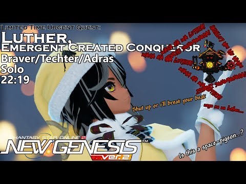 [PSo2:NGS] Limited Time Urgent Quest: Luther, Emergent Created Conqueror - Solo Br/Te/A (22:19)