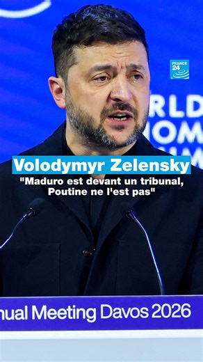 🗣️🇺🇦 Le président ukrainien, Volodymyr Zelensky, a comparé ce jeudi la situation de son homologue russe, Vladimir Poutine, avec celle du dirigeant vénézuélien Nicolas Maduro, capturé par les États-Unis en janvier 2026, au cours d'un discours très offensif lors du Forum de Davos. ⚖️🇷🇺 Il s'est indigné du fait que le maître du Kremlin ne soit pas encore devant un tribunal, après presque quatre ans de guerre en Ukraine #Ukraine #Zelensky #Maduro #Poutine #Russie | FRANCE 24