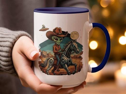 Alien Cowboy Mug, Funny Mug, Western Mug, Outer Space Mug, Robot Horse Mug, Unique Mug, Gift for Him, Gift for Her - Etsy