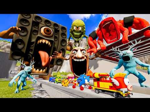 ALL MONSTERS Giant Speaker & Screaming Face vs Sonic & Rocket Thomas - BeamNG.Drive