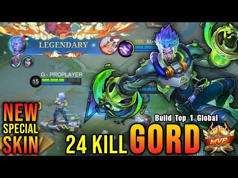 24 Kills!! Techno Hazard Gord New SPECIAL Skin!! - Build Top 1 Global Gord ~ MLBB