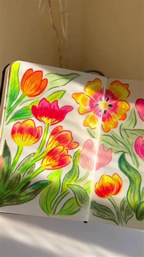 Tulip Garden Sketch in Color Pencils | Drawing Process