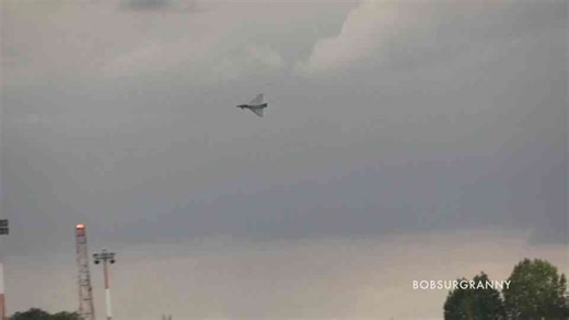 The second this RAF Typhoon launches into a dark, stormy sky,