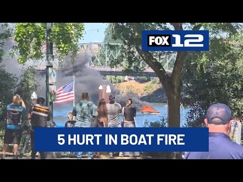 5 injured when boat catches fire on Willamette River in downtown Portland