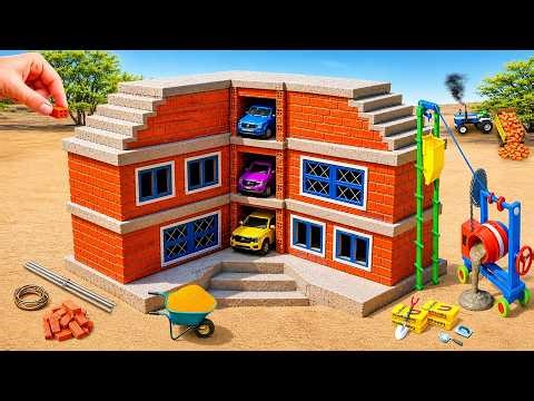 Satisfying DIY Mini Construction: Building a Modern 3-Story House and a Fireproof Garage with Bricks