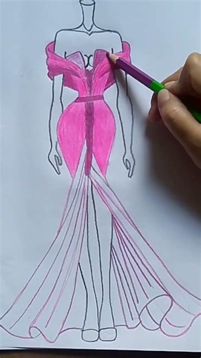 How to Draw a Pink Long Gown | Elegant Fashion Illustration Drawing Tutorial 