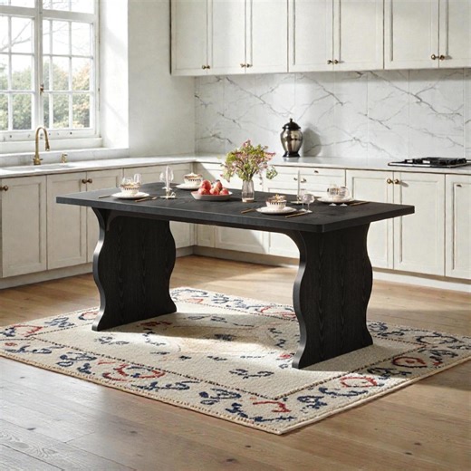 63" Black Dining Table for 6, Modern Rectangular Kitchen Table, Farmhouse Desk - Etsy