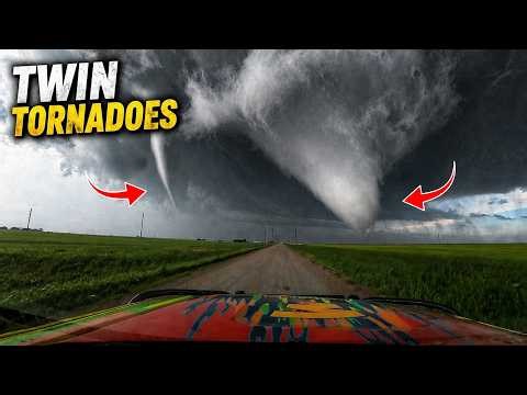 VIOLENT Twin Tornadoes in Oklahoma - Extreme Close Range Intercept