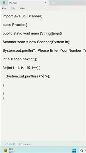 Java Multiplication Table with User Input #programming #codetutorial #shorts