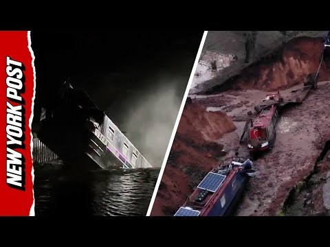 Wild Moment Narrowboat Gets Swallowed by Canal Sinkhole