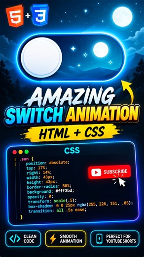 #codinglife #css Amazing Day & Night Toggle Switch Animation | HTML CSS JavaScript #developer #java