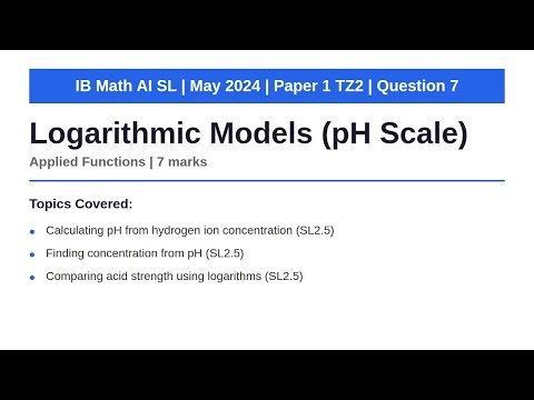 Logarithmic Models (pH Scale) | IB Math AI SL | May 2024 Paper 1 TZ2 Q7