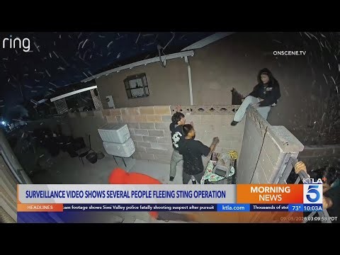 Surveillance footage shows street takeover participants fleeing from police through backyard