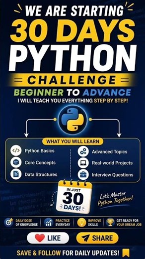 We are starting 30 Days Python Challenge! 🚀 (Beginner to Advance) | #shorts