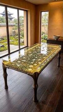Satisfying Epoxy Resin Pour: The Luminous Zen Bamboo Table DIY 😱