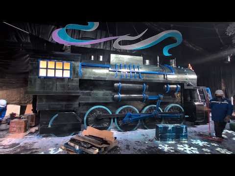 Inside ice!: Master carvers begin sculpting Polar Express at Gaylord Palms
