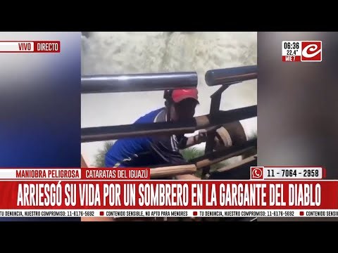 Tensión en las Cataratas del Iguazú: arriesgó su vida para recuperar un sombrero