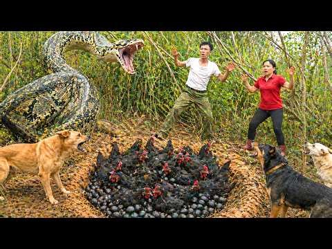 72 Hours in the Wild: Harvesting Black Chickens and Black Eggs in the Forest — Giant Python Appears!
