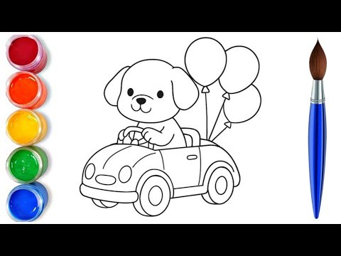 How to draw cute puppy drawing car with ballons | easy drawing step by step