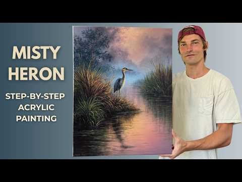 Misty Heron Landscape STEP by STEP Acrylic Painting