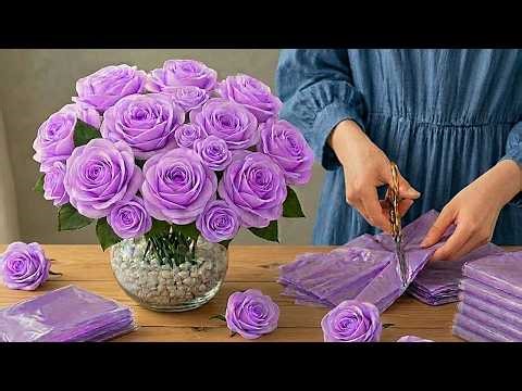 Turn Plastic bags Into Beautiful Rose Flowers! 🌸Genius DIY Flower Tutorial