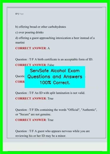 ServSafe Alcohol Exam Questions and Answers 100% Correct video