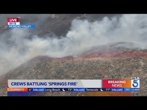 50-acre wind-driven brush fire burning in Moreno Valley