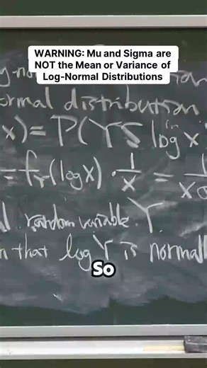 🤯 Mind. Blown. Ever thought $\\mu$ and $\\sigma$ in a log-normal distribution were as simple as the mean and standard deviation? Think again! This expert drops the truth bomb: those parameters are from the *underlying normal distribution* of the log-transformed variable, and once you exponentiate, things get *skewed*. $e^\\mu$ is *not* the mean! Don't get caught making this fundamental probability mistake when dealing with skewed data distributions. Level up your stats knowledge now. #stats #ma