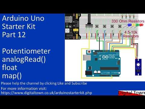 #198 Arduino Uno Starter Kit Part 12 - Potentiometer with analogRead(), flot and map()