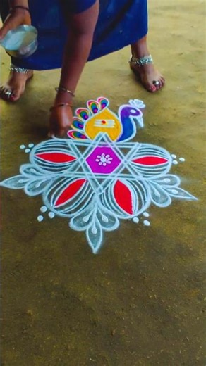 Simple & Beautiful Star Mayil Kolam | Tuesday Kolam Design 🌟🦚 #ytshorts #shortsfeed