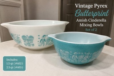 Vintage Pyrex Butterprint Amish Cinderella Mixing Bowl Set 402 403 Turquoise | eBay