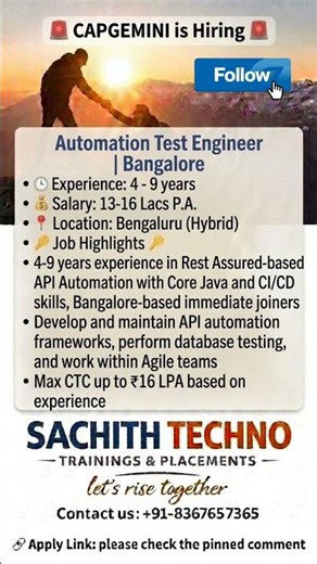 Capgemini Recruitment 2026 | Automation Test Engineer Jobs in Bengaluru (13-16 LPA)