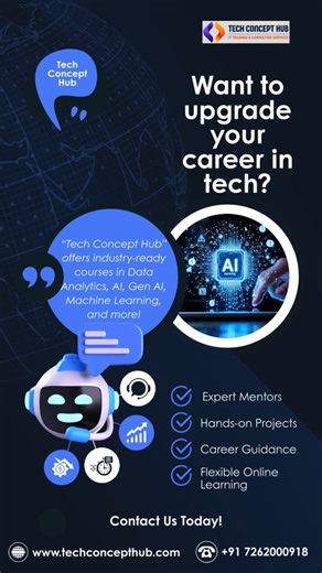 TECH CONCEPT HUB (PUNE) on Instagram: "If you want a career that grows with technology, Artificial Intelligence & Machine Learning is the skill to learn right now. 🎓 Beginner-friendly AI courses 📊 Practical training + real projects 📞 Career guidance available 👉 Admissions are open 👉 Visit our website to get course details 🌐 www.techconcepthub.com ☎️ 7262000918 📍 Pimpri, Pune | Artificial Intelligence | Machine Learning Course | AI Career | Tech Education | Admission Open | Career Guidance