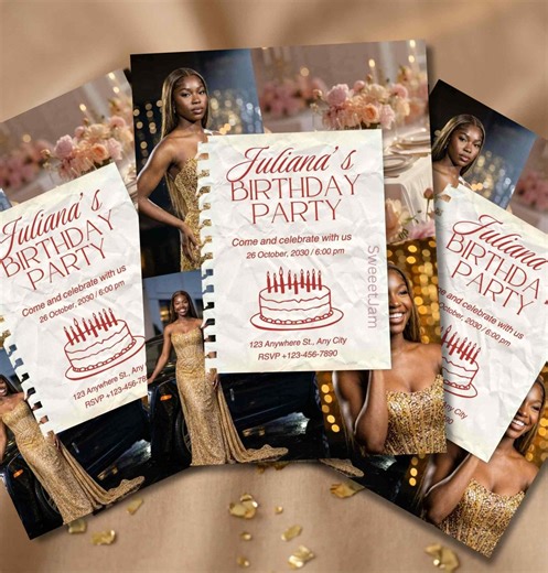 Birthday Party Invitation Template Editable,birthday Flyer Photo Collage Invite,canva Printable,black Woman Birthday 5x7 Digital Download - Etsy